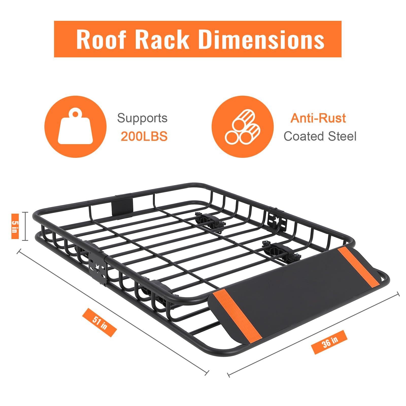 Garvee Roof Rack Basket 51x36x5 Cargo Carrier 200LBS Load Capacity PU Material Easy Installation Black Powder-Coated Universal Fit for SUV Truck RV