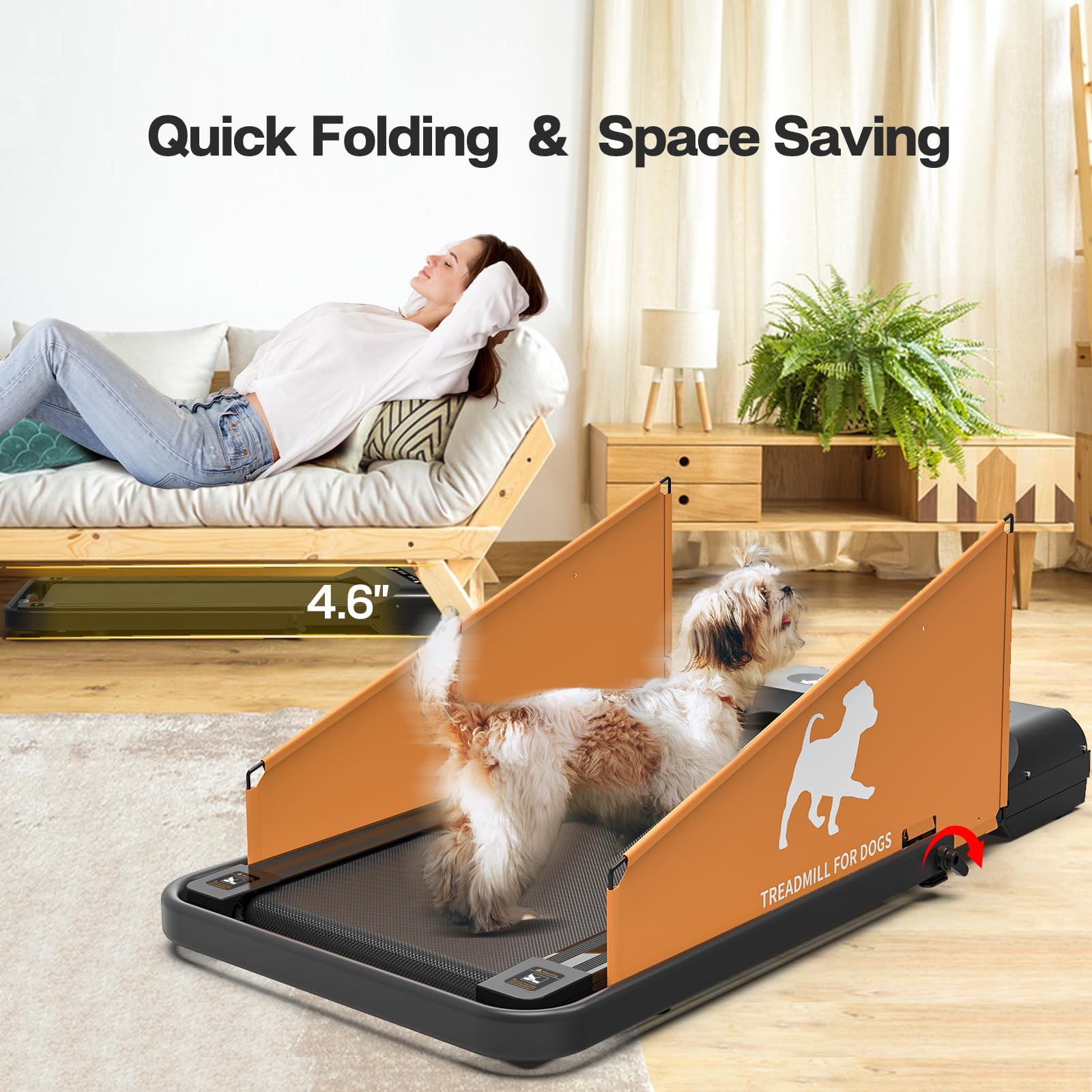 Garvee Dog Treadmill for Small and Medium Dogs, 2.5 Hp Foldable Pet Treadmill for Doggy Running Machine, 2 in 1 Foldable Pet Pacer Treadmill Pad with LED Display for Home Use, Orange