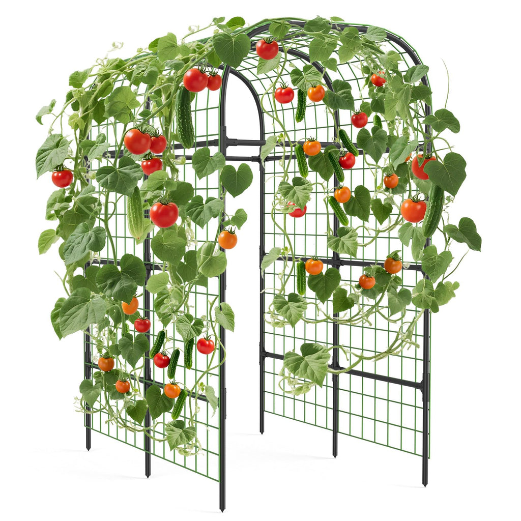Garvee 7.3Ft Metal Garden Arch Trellis Black Climbing Plant Support Durable Rust-Resistant Steel Plastic Connectors Easy Assembly for Raised Beds