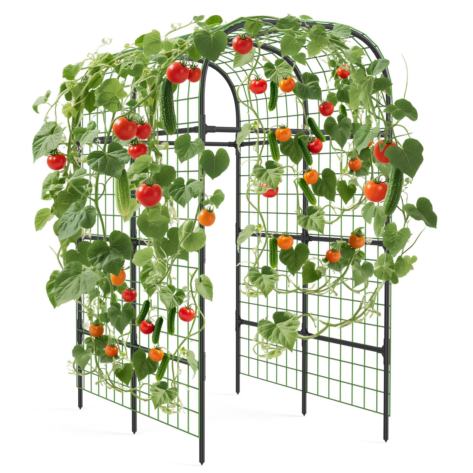 Garvee 7.3Ft Metal Garden Arch Trellis Black Climbing Plant Support Durable Rust-Resistant Steel Plastic Connectors Easy Assembly for Raised Beds