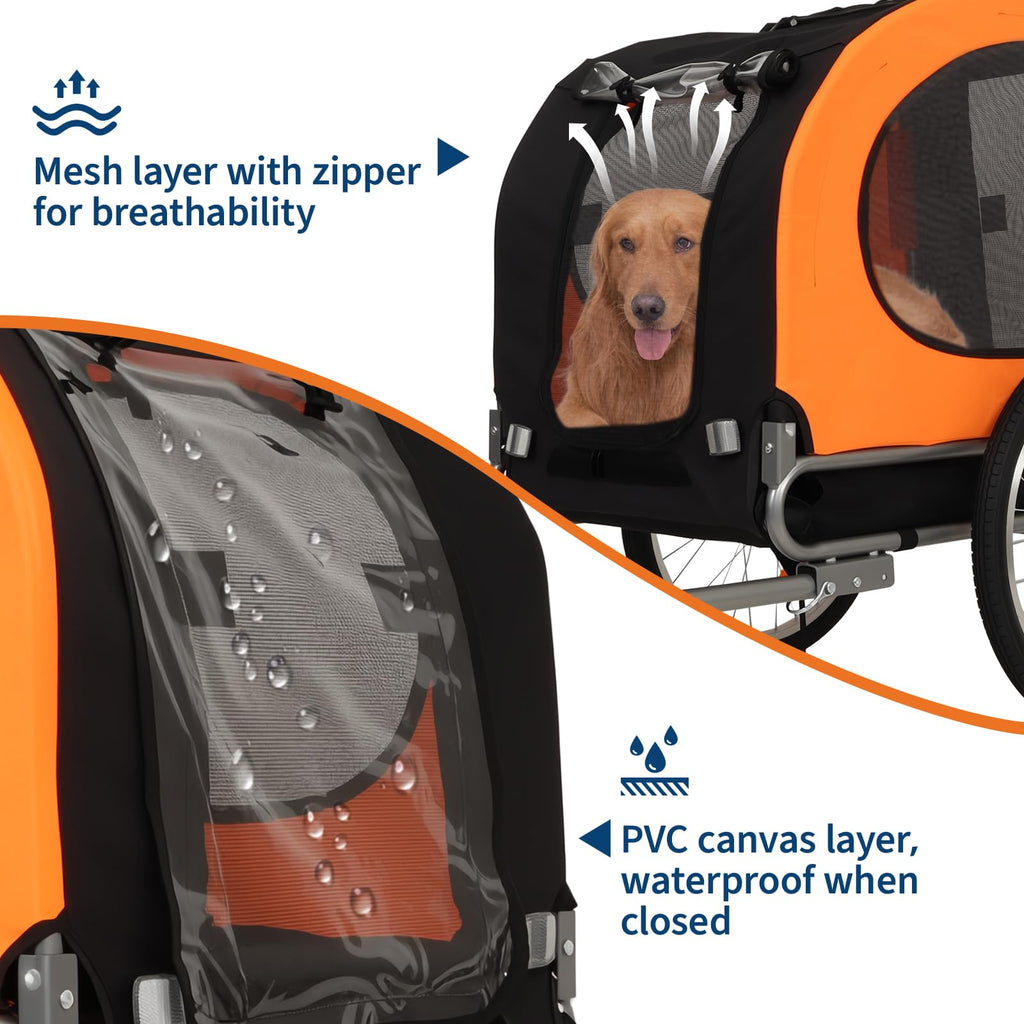 Garvee Dog Bike Trailer, Cargo Cycle Trailer, Quick-Release Wheels Supports 88LBS Easy Folding Carrier for Small Medium Pets Orange