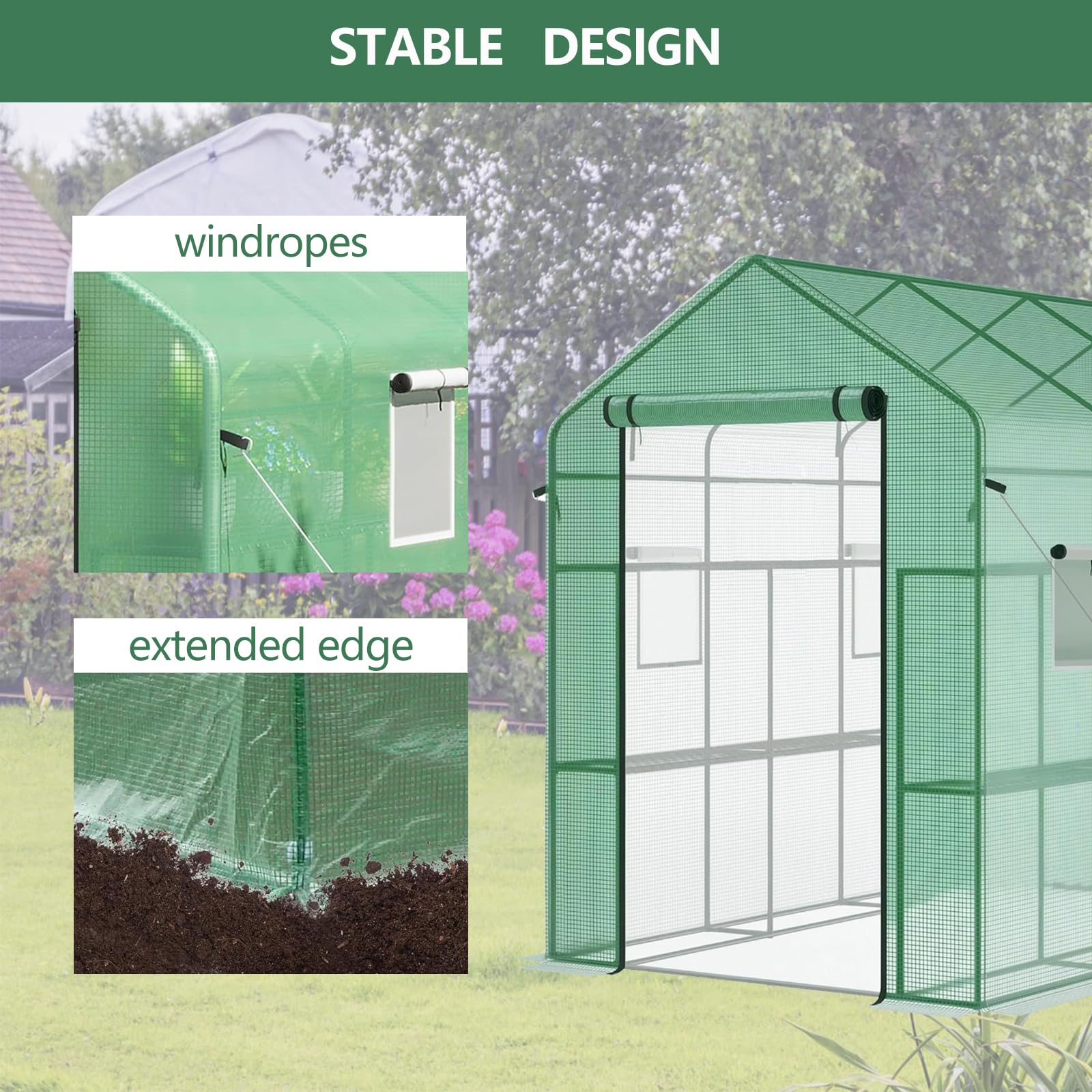 Garvee 85" x 56" x 77" Walk-In Greenhouse, Heavy-Duty Outdoor Plant Tent with UV-Resistant Weatherproof Cover, Mesh Vent Windows for Garden, Backyard & Patio, Green
