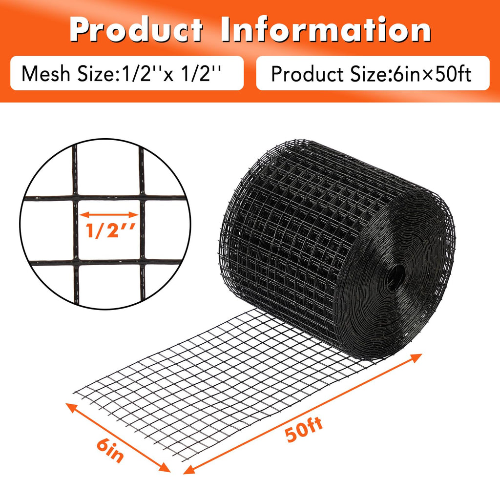 Garvee Solar Panel Bird & Critter Guard Kit 6“ x 50‘ PVC Coated Wire Mesh 1/2" Critter-Proof Mesh Includes Fasteners Gloves Pliers Outdoor Protection