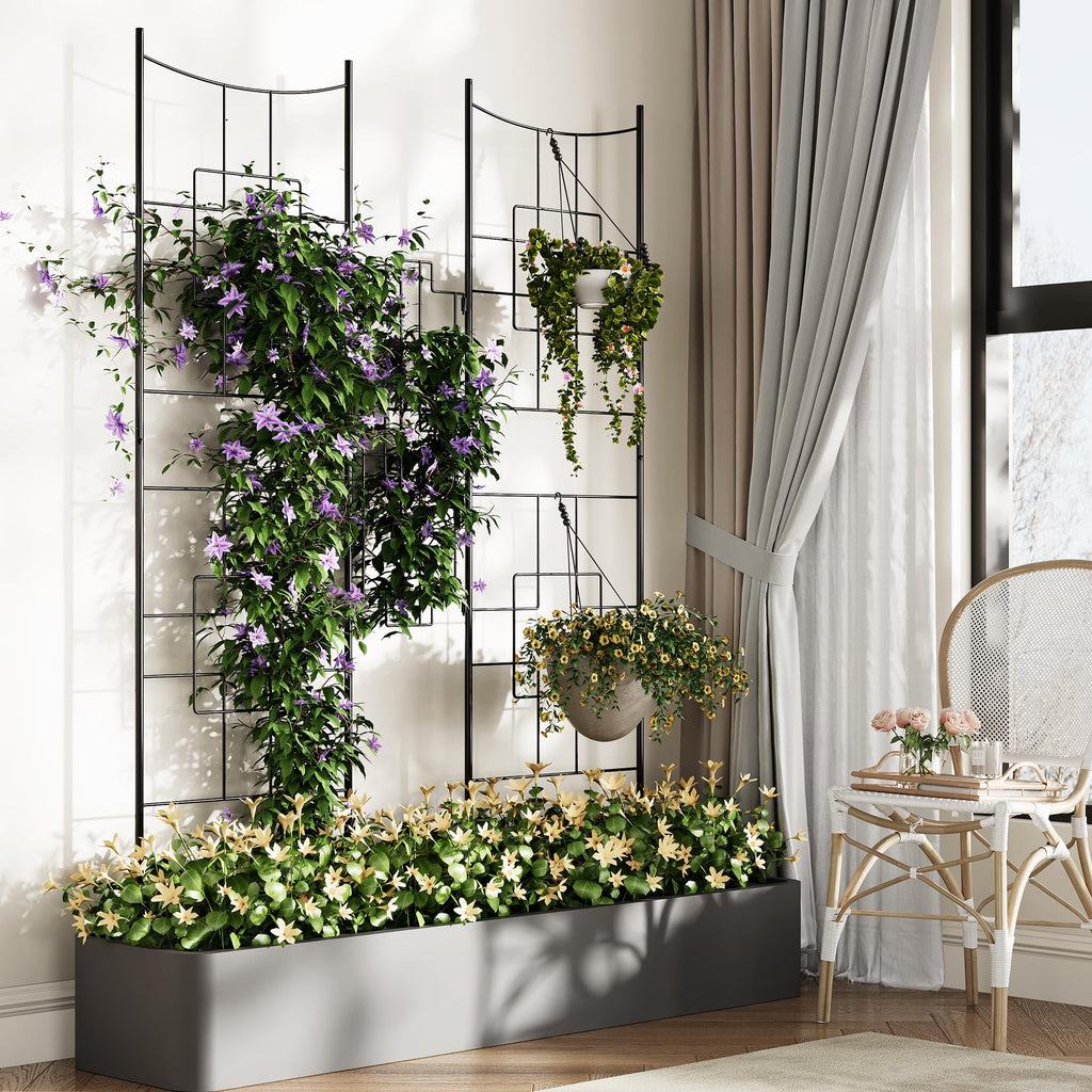 Garvee Elegant 2 Rack Baroque Iron Trellis for Climbing Plants, Rustproof Durable Support with Ergonomic Design, Easy Assembly, Black Finish for Garden & Indoor Use