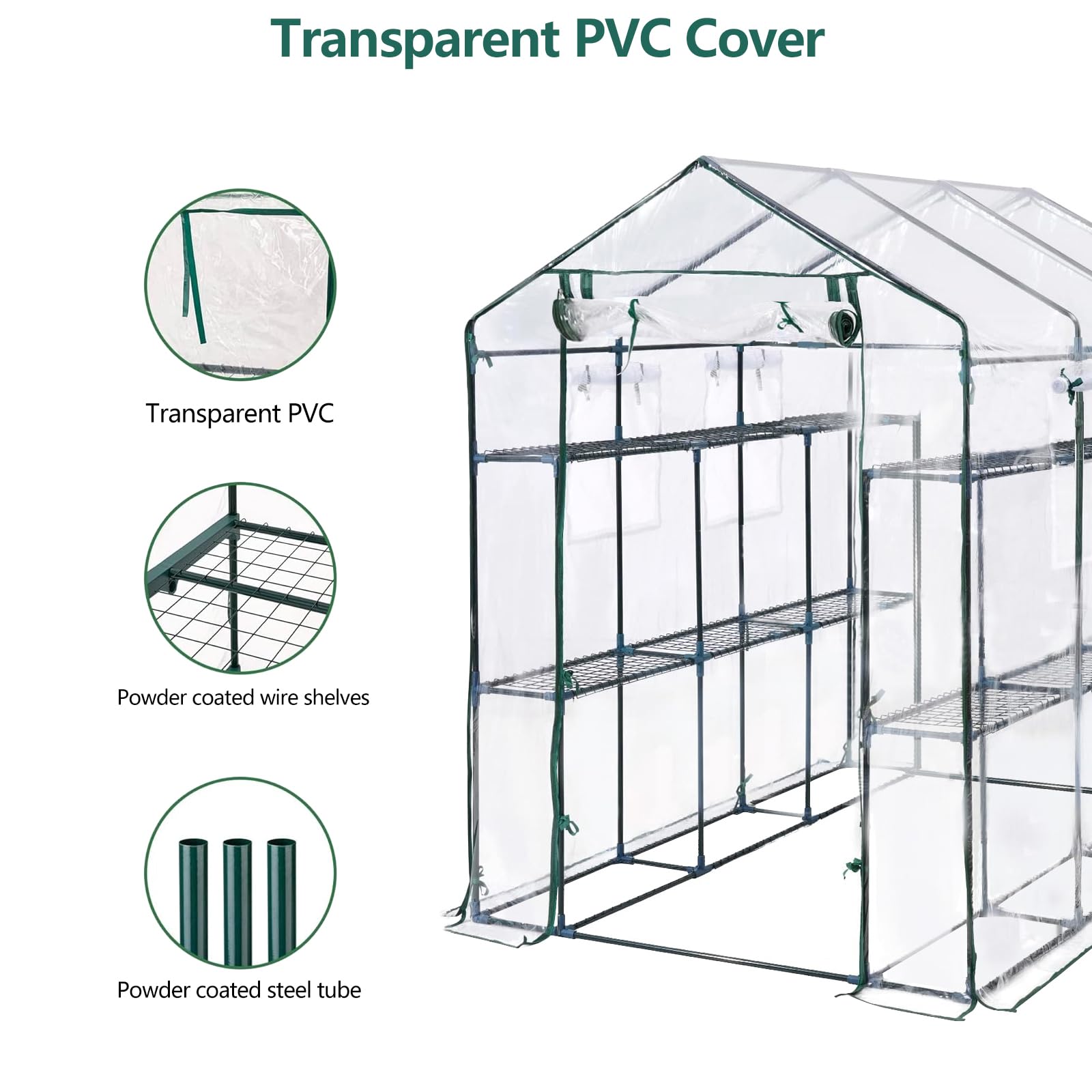 Garvee 85" x 56" x 77" Walk-In Greenhouse, Heavy-Duty Outdoor Plant Tent with UV-Resistant Weatherproof Cover, Mesh Vent Windows for Garden, Backyard & Patio, Transparent