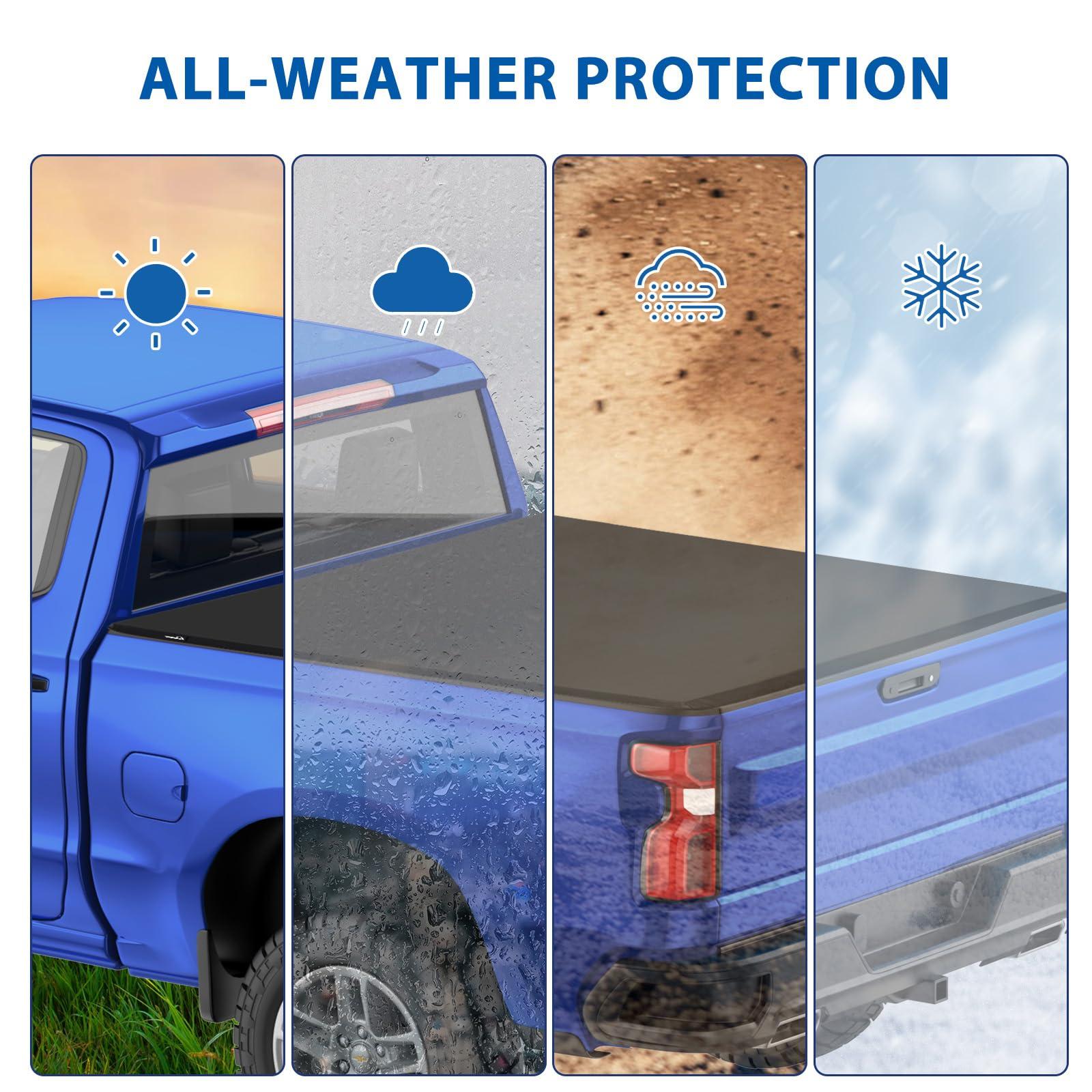 Garvee 5.8FT Soft Tri-fold Truck Bed Tonneau Cover Compatible with 2019-2025 Chevrolet Silverado/GMC Sierra 1500, Foldable Truck Bed Cover