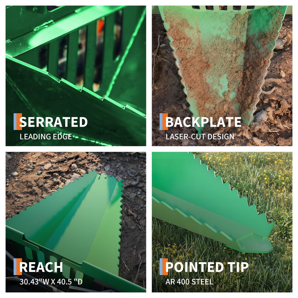 Garvee Economy Series Stump Bucket Attachment, Universal Skid Steer Quick Tach, Serrated Leading Edge, Tree Scoop Digger for Removing Smaller Tree Stumps and Light Duty Ripping Roots,Green