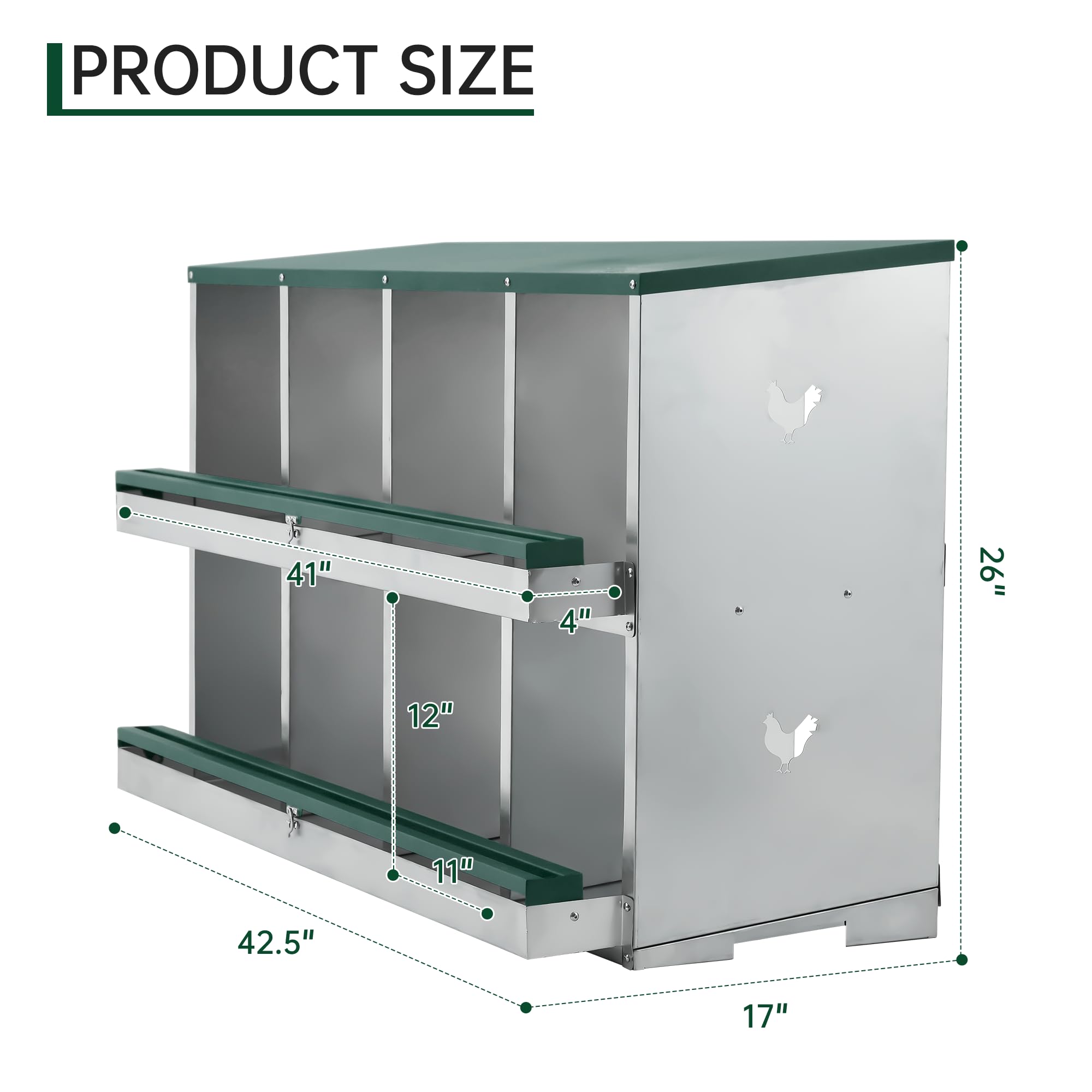 Garvee Chicken Nesting Box 8 Holes Heavy Duty Galvanized Steel Two-Tier Egg Collection Manual Included for Chicken Coop