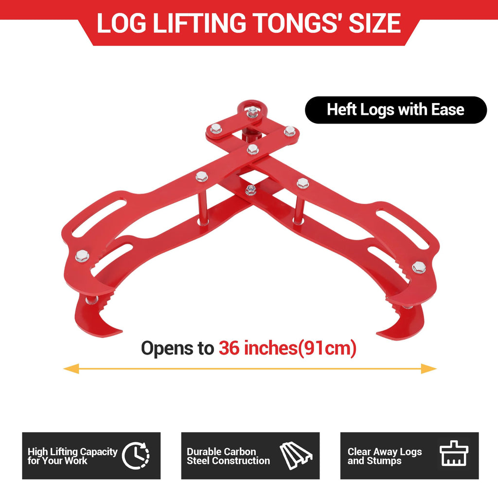 Garvee 36In Log Lifting Tongs with 4 Claw Timber Grabbler, 360° Swivel, Heavy-Duty Steel, Anti-Slip, Adjustable 3-32 Inch Opening, For Tractors & Firewood