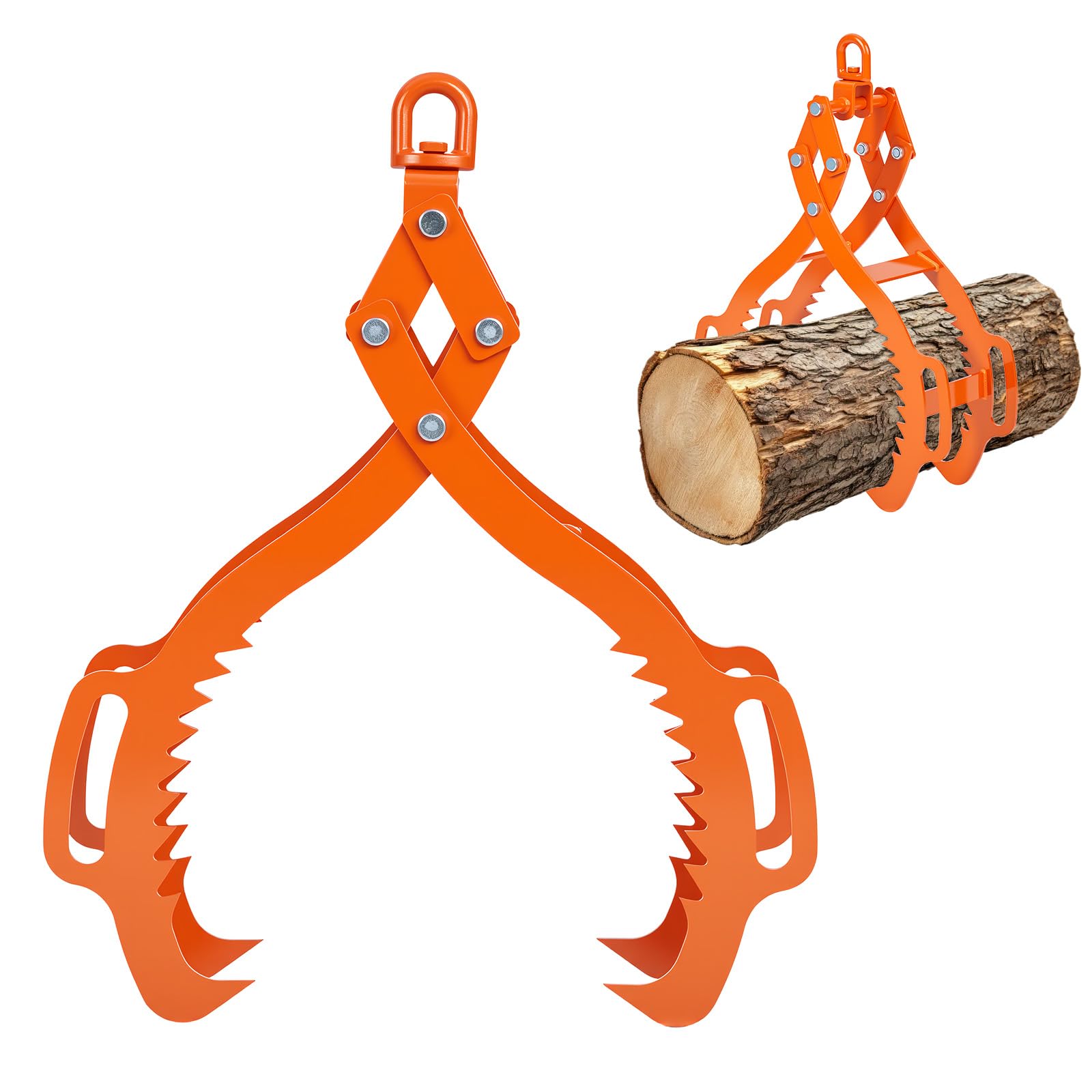 Garvee Heavy-Duty Log Lifting Tongs 32in 4 Claw Serrated Steel Non-Slip Grip Powder-Coated Steel Universal Fit for Logging & Wood Handling