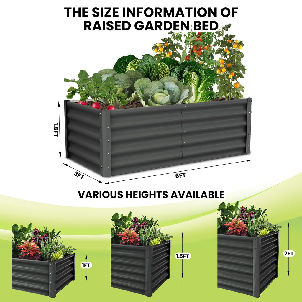 Garvee Raised Garden Bed Set of 2 6x3x1.5FT Galvanized Metal Durable Stability Open Base Safety Edge Dark Gray for Patios Yards Gardens