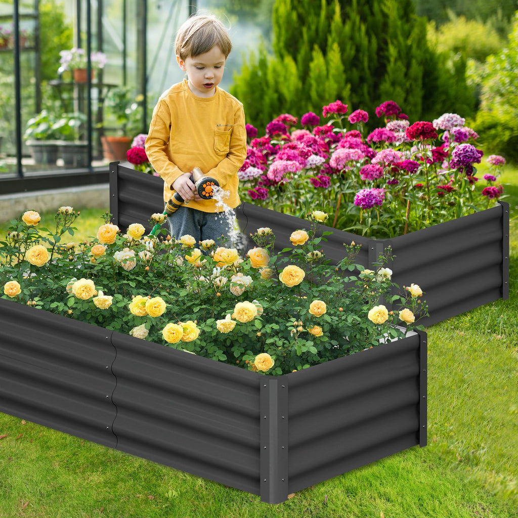 Garvee Galvanized Raised Garden Bed 6x3ft Metal Wave Design Heavy-Duty Steel Open Bottom Drainage Multiple Heights Outdoor Gardening