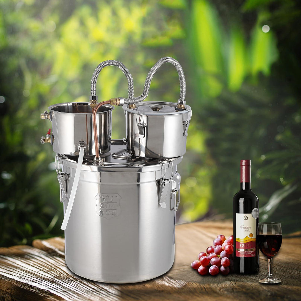 Garvee 13 Gal / 49L Alcohol Still, Stainless Steel Home Distillation Kit with Copper Tube and Built-In Thermometer, 3 Pots Multifunctional Wine Making Kit for Diy Whiskey Wine Brandy