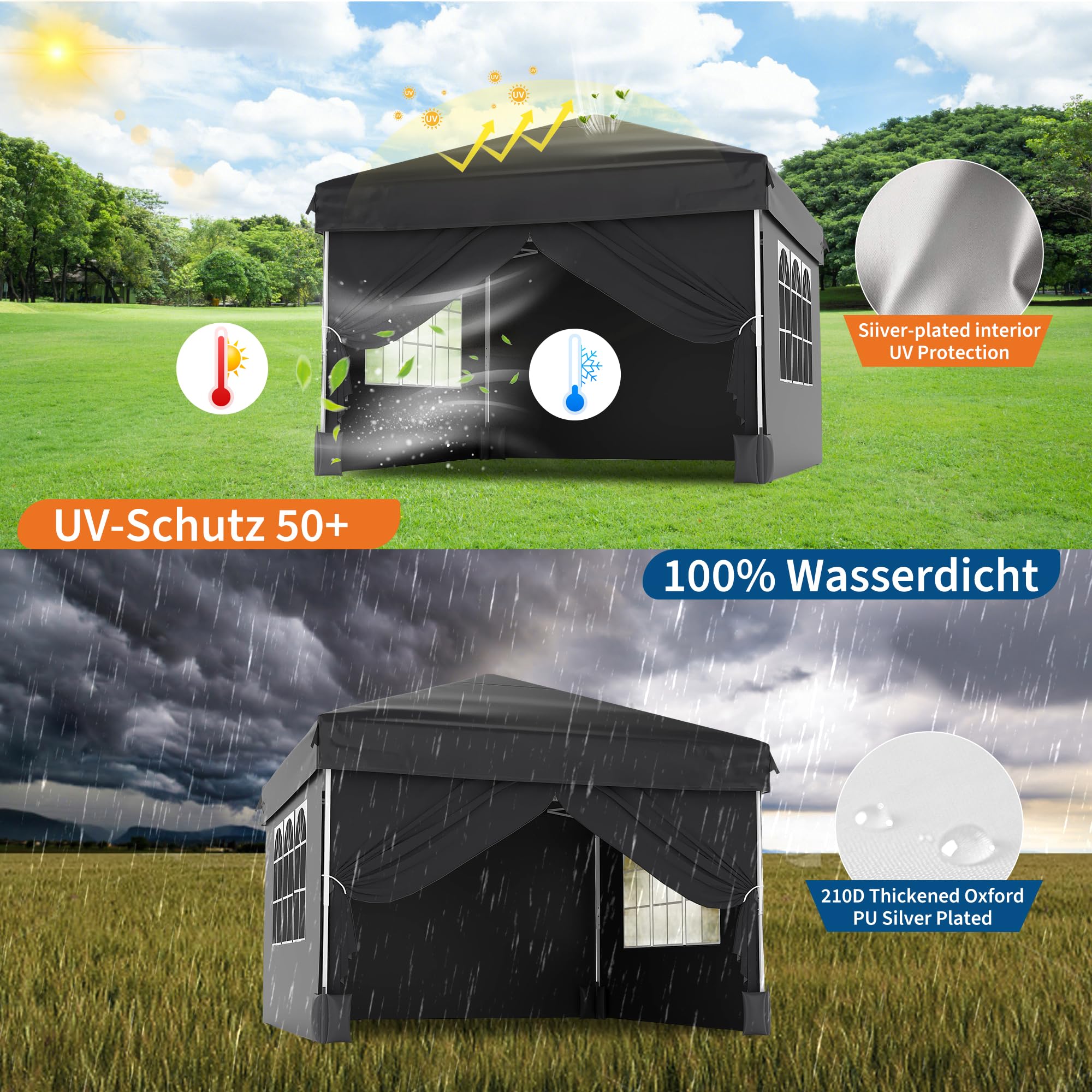Garvee 10x10 Pop Up Canopy Tent – Waterproof with Sidewalls, Instant Setup Steel Frame, Durable Outdoor Shelter for Camping, Beach, Backyard, Party