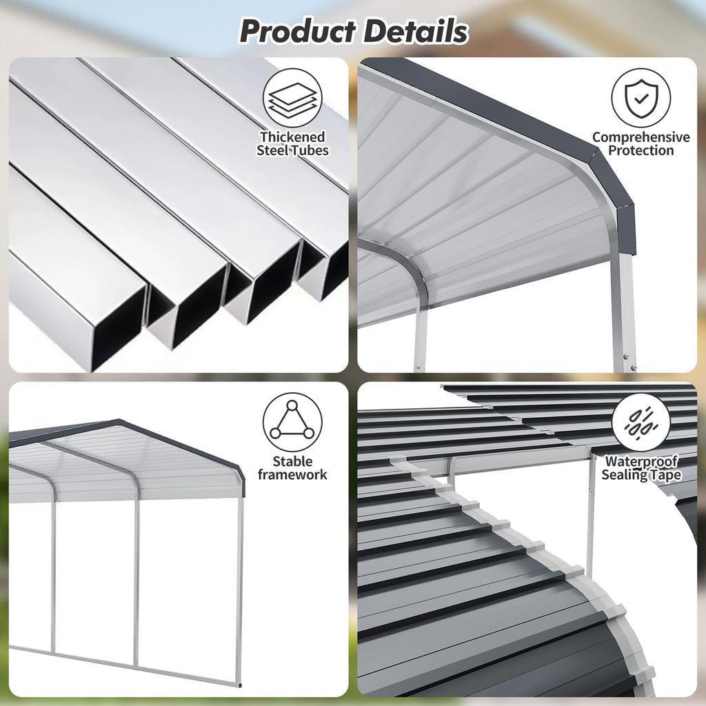 Garvee 12x20 FT Heavy-Duty Metal Carport with Galvanized Steel Roof & Frame, Rust-Resistant, Weatherproof, Stable Base, Easy Assembly, Outdoor Vehicle Shelter