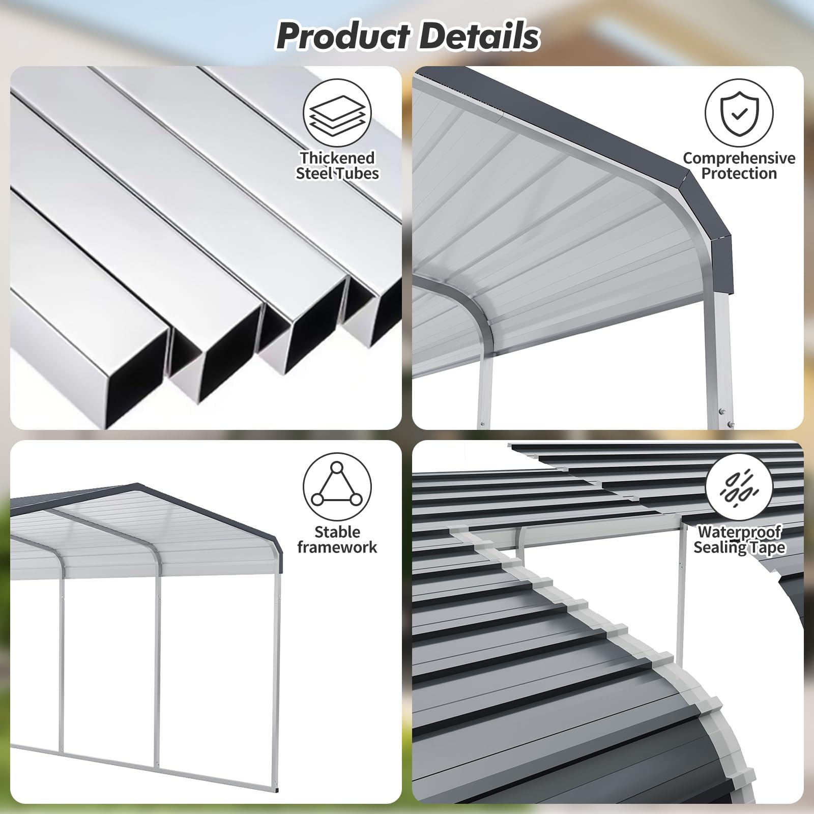 Garvee 12x20 FT Heavy-Duty Metal Carport with Galvanized Steel Roof & Frame, Rust-Resistant, Weatherproof, Stable Base, Easy Assembly, Outdoor Vehicle Shelter