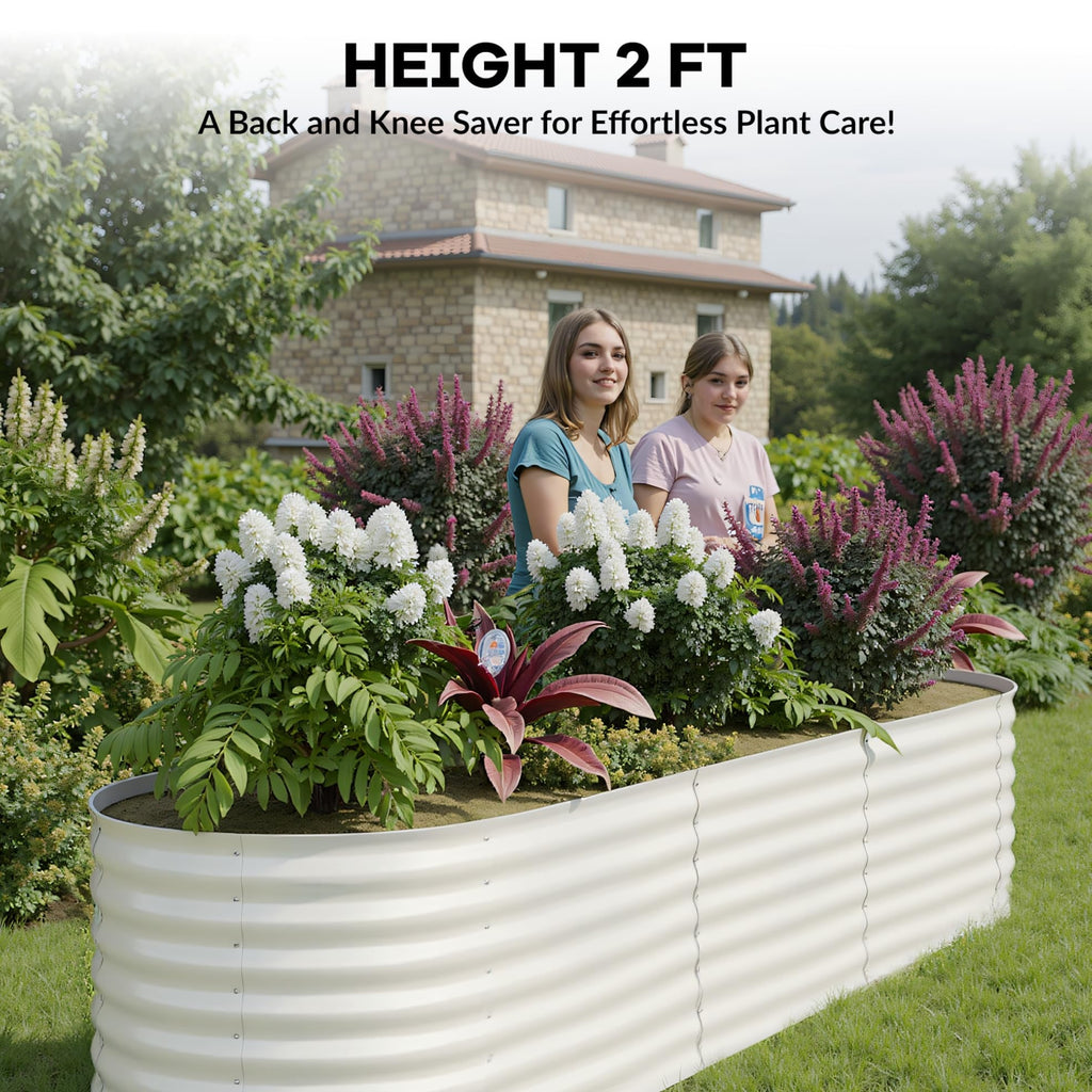 Garvee 8' X 2' X 2' Galvanized Metal Raised Garden Bed Kit Oval Deep Root Planter Rust-Resistant Steel Open-Base Design Tool-Free Assembly Modern Beige Outdoor