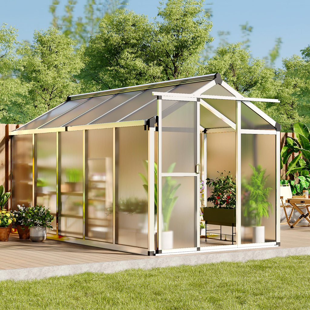 Garvee 6x10 FT Polycarbonate Greenhouse with Aluminum Frame, Lockable Door, Adjustable Roof Vent, Water Gutter System for Backyard Garden