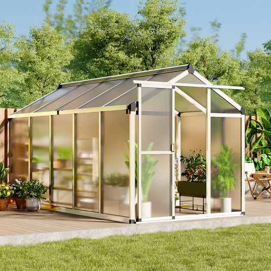 Garvee 6x10 FT Polycarbonate Greenhouse with Aluminum Frame, Lockable Door, Adjustable Roof Vent, Water Gutter System for Backyard Garden