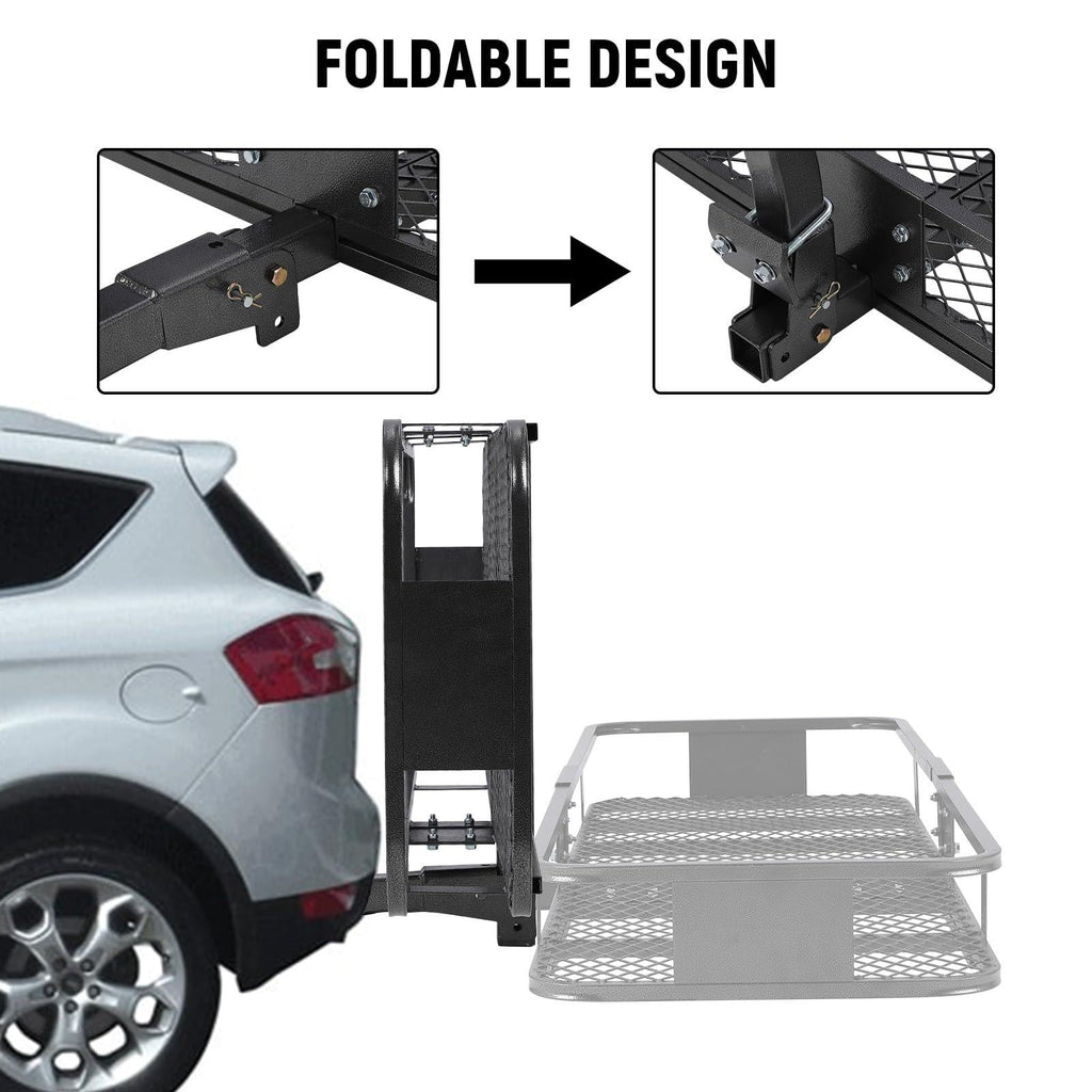 Garvee Hitch Basket Cargo Carrier 60x20x5, Heavy Duty 200 lbs, Black Steel, 2" Hitch Shank, Rust-Resistant PU Coating, Easy Install, Outdoor Travel