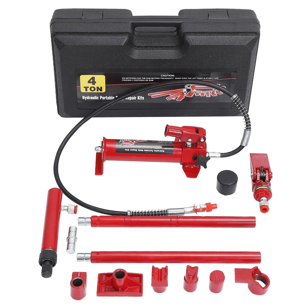 Garvee 4 Ton Porta Power Hydraulic Jack Kit with 4.6 Ft Oil Hose, Heavy Duty, Portable HDPE Case, Automotive & Farm Use