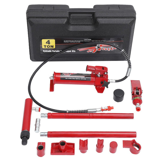 Garvee 4 Ton Porta Power Hydraulic Jack Kit with 4.6 Ft Oil Hose, Heavy Duty, Portable HDPE Case, Automotive & Farm Use