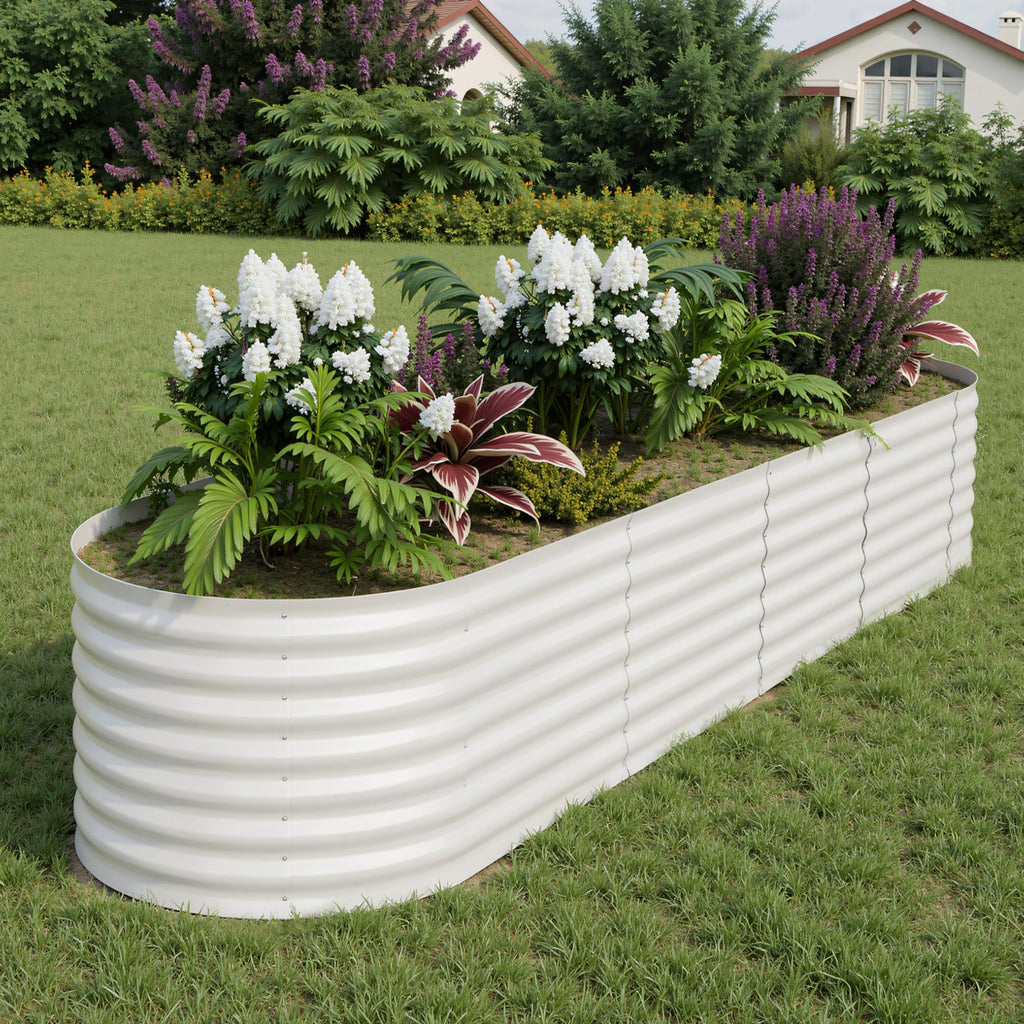 Garvee 8' X 2' X 2' Galvanized Metal Raised Garden Bed Kit Oval Deep Root Planter Rust-Resistant Steel Open-Base Design Tool-Free Assembly Modern Beige Outdoor