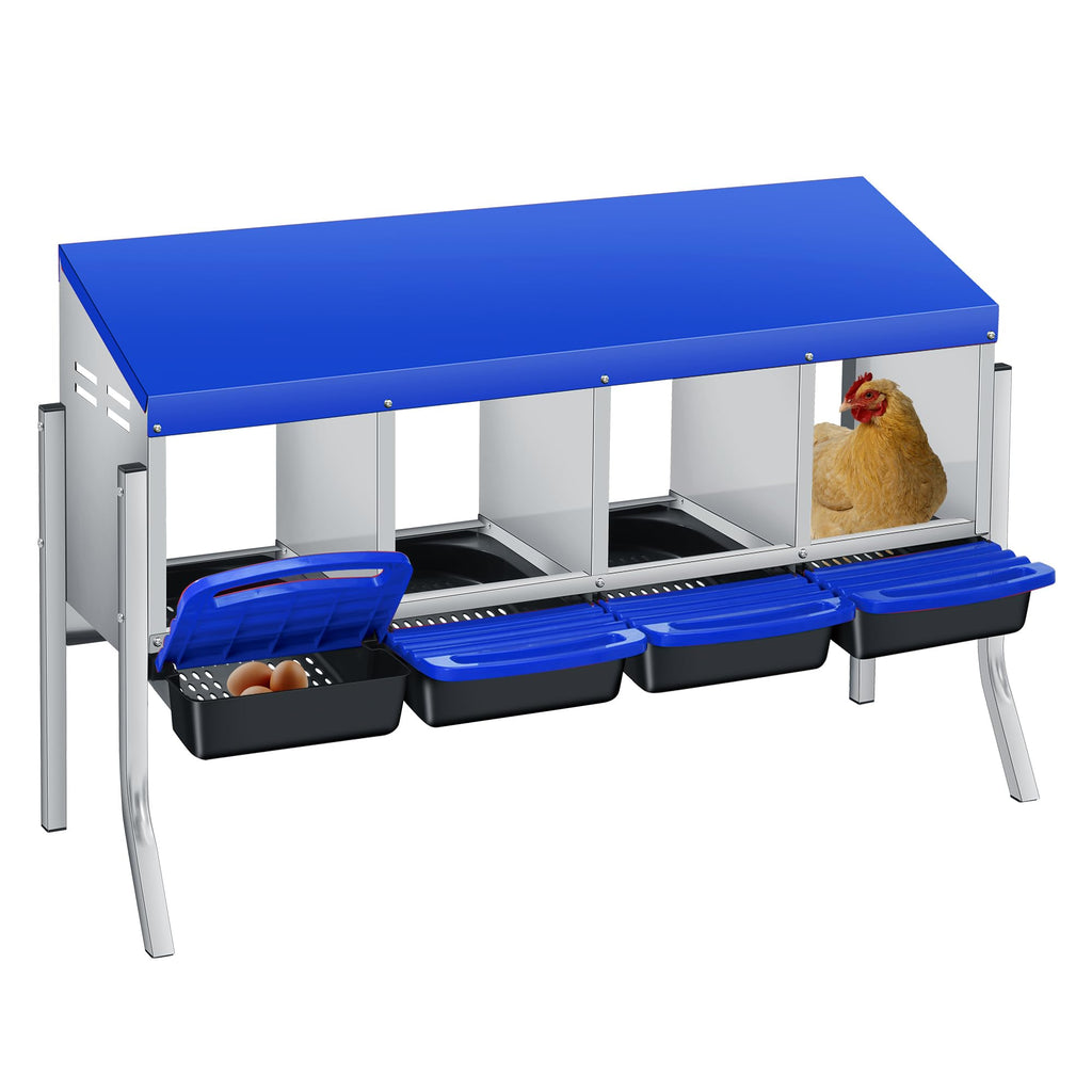 Garvee Chicken Nesting Boxes, 4 Hole with Legs Metal Wall Mount Roll Away Nest with Removable Trays and Roll Out Egg Collection for Chicken Coop