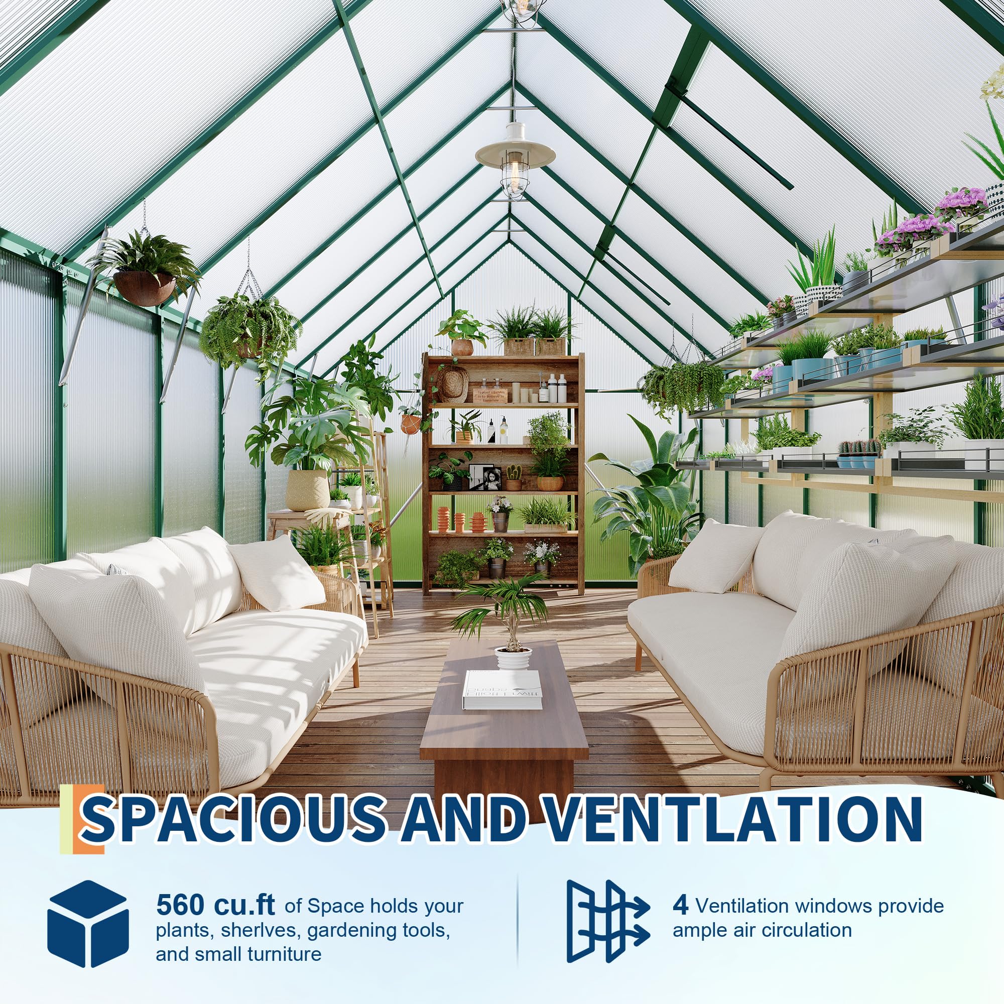 Garvee 8X16FT Polycarbonate Greenhouse with Aluminum Frame, Polycarbonate Greenhouse for Outdoors, Greenhouses with Ventilation and Rain Gutter, Aluminum Large Walk-in Greenhouses for Outside