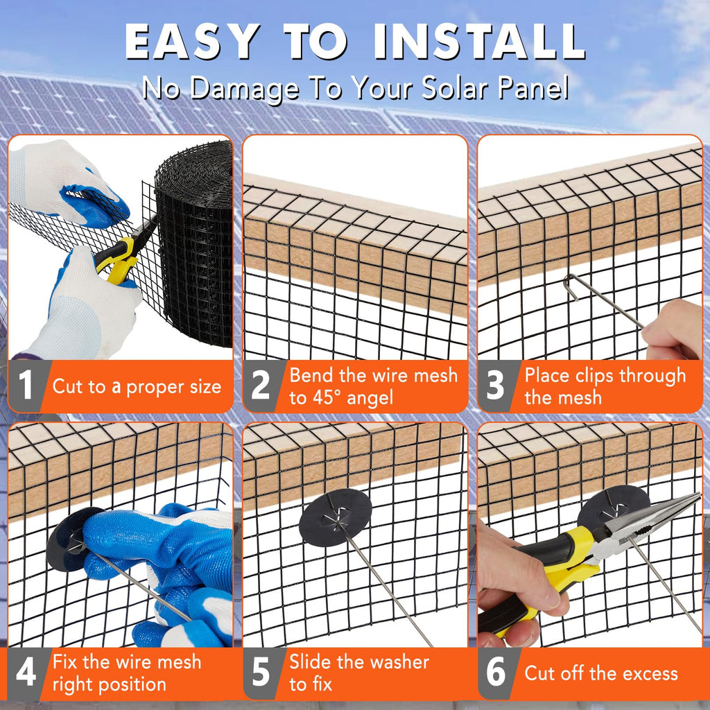 Garvee Solar Panel Bird & Critter Guard Kit 6"x120’ PVC Coated Wire Mesh ½-Inch Grid DIY Installation Fastener Clips Cable Ties for Outdoor Solar Protection
