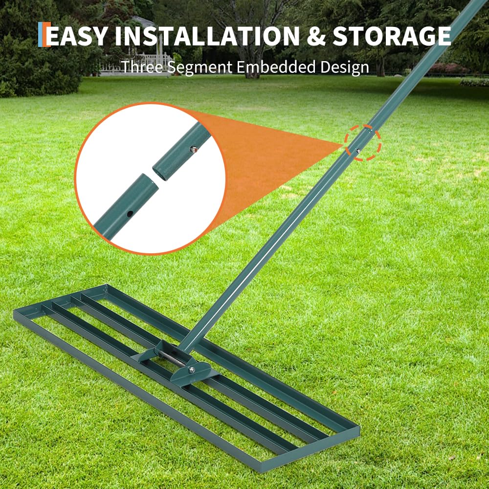Garvee Lawn Leveling Rake 36"x10" Handle 6' Heavy-Duty Steel Handle Rust-Resistant Ergonomic Grip Garden Golf Farm