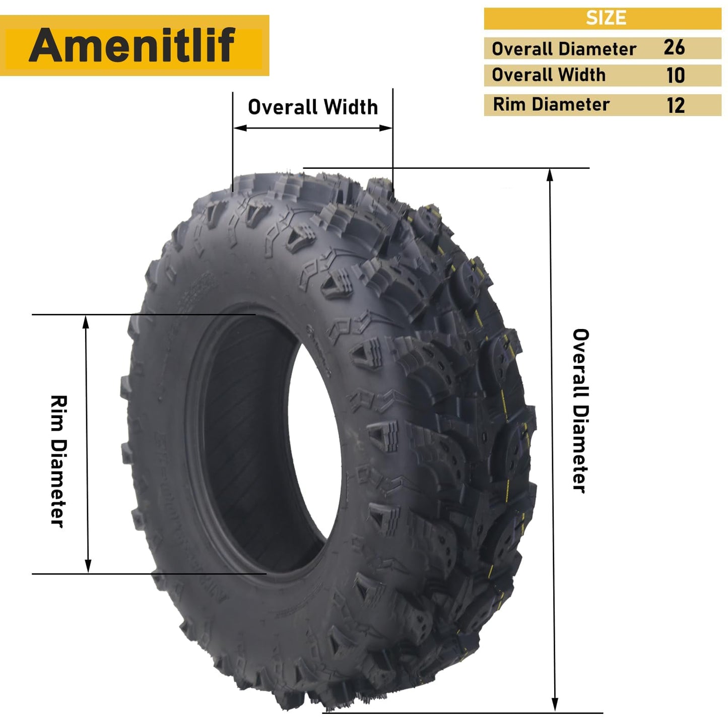 Garvee Set of 2 26x10-12 All Terrain ATV UTV Tires Tubeless 6-Ply Durable Sport Tires Aggressive Tread Mini Bike Fit Off-Road