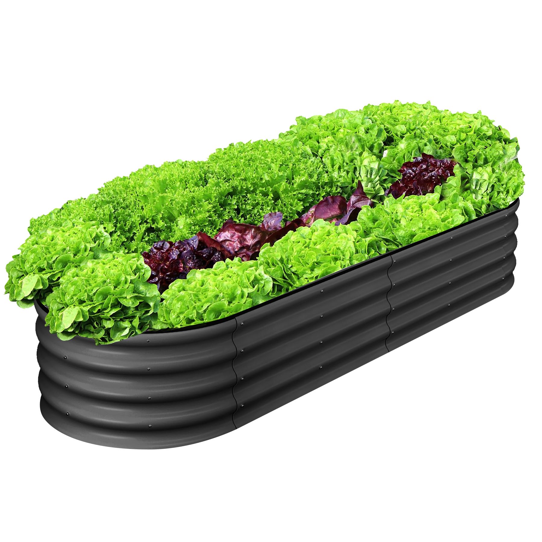 Garvee Oval Raised Garden Bed 4.5x2x1.5 FT Galvanized Metal, Tool-Free Assembly, Anti-Rust Double Layer, Open Bottom Drainage, Gray for Outdoor Gardening