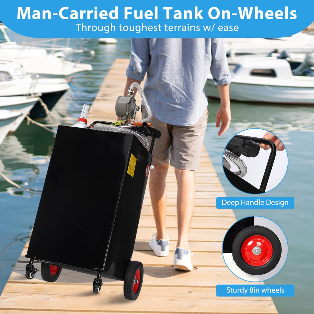 Garvee 30 Gallon Portable Fuel Caddy Stainless Steel Manual Pump Anti-Leak Clear Gauge Wheels Outdoor Use