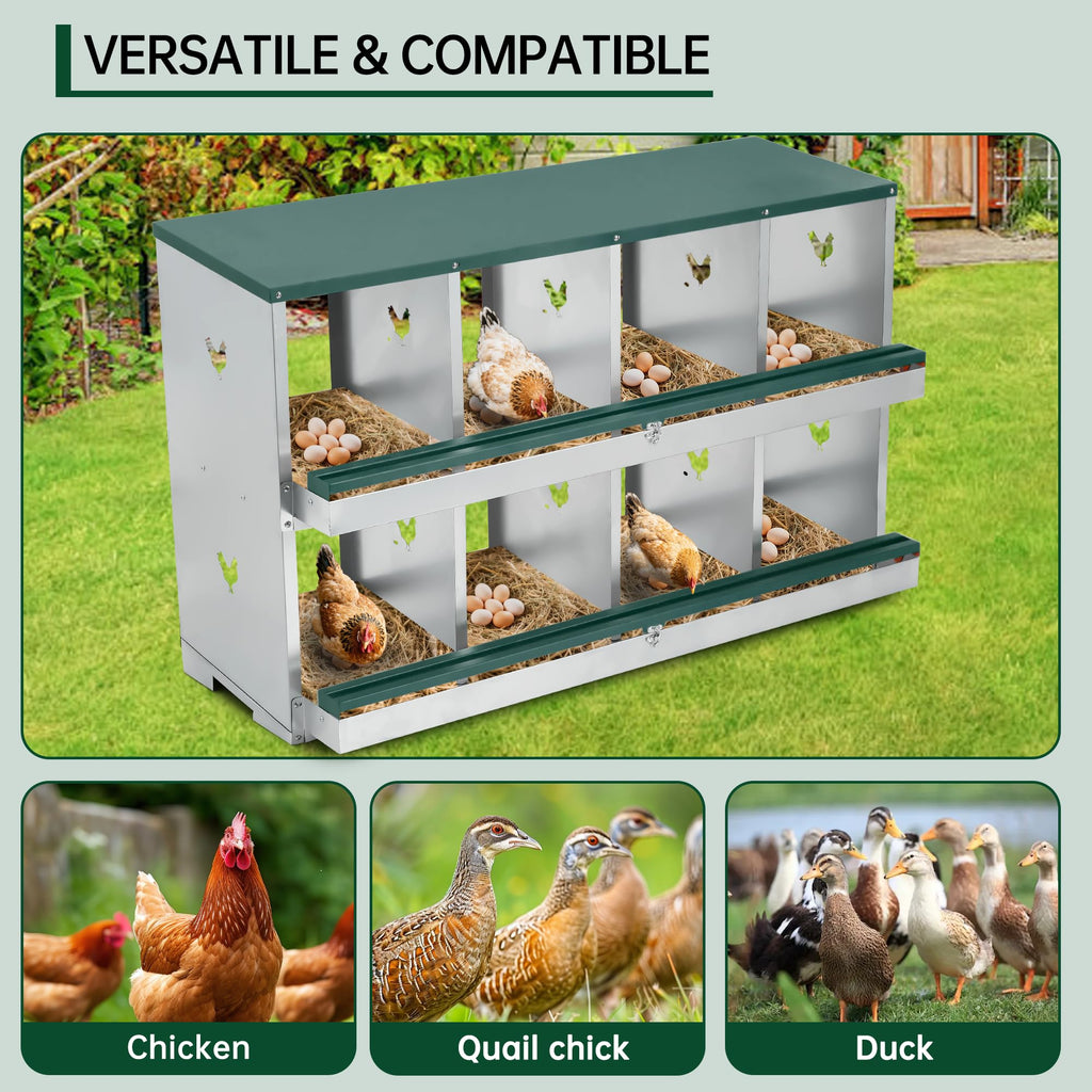 Garvee Chicken Nesting Box 8 Holes Heavy Duty Galvanized Steel Two-Tier Egg Collection Manual Included for Chicken Coop