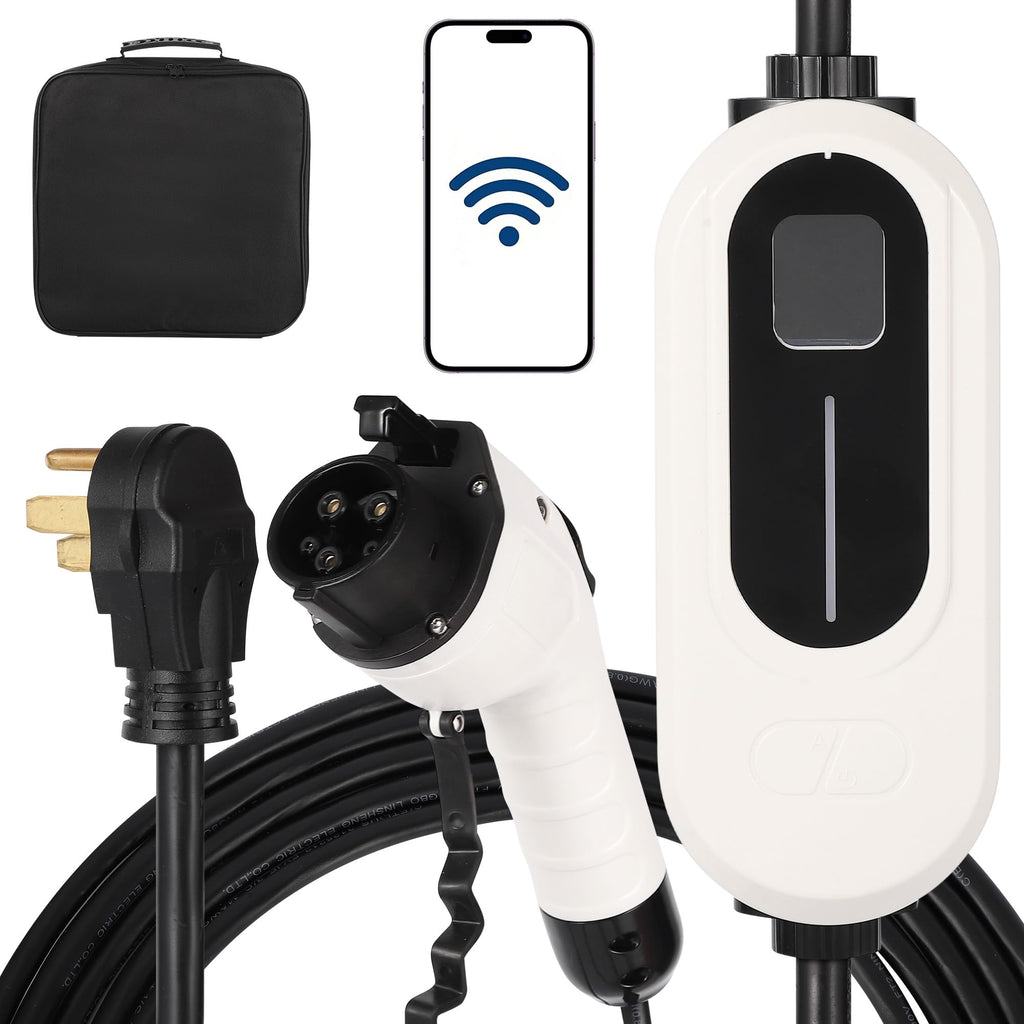 Garvee Level 2 EV Charger, 40A 240V Voltage, NEMA 14-50 Plug, 25ft Cable, Adjustable Current/Delay Timer, SAE J1772 Listed Portable Electric Vehicle Charging Stations for Indoor/Outdoor Use, WiFi Enabled