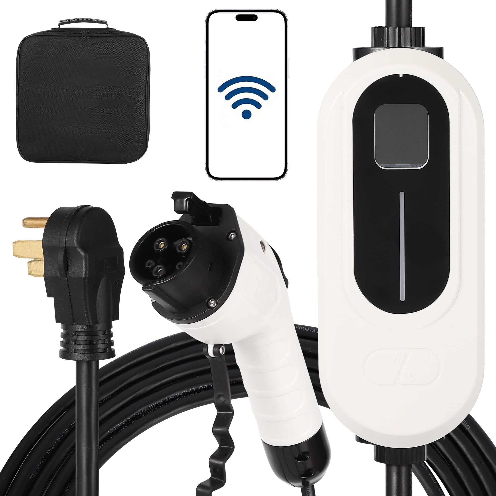Garvee Level 2 EV Charger, 40A 240V Voltage, NEMA 14-50 Plug, 25ft Cable, Adjustable Current/Delay Timer, SAE J1772 Listed Portable Electric Vehicle Charging Stations for Indoor/Outdoor Use, WiFi Enabled