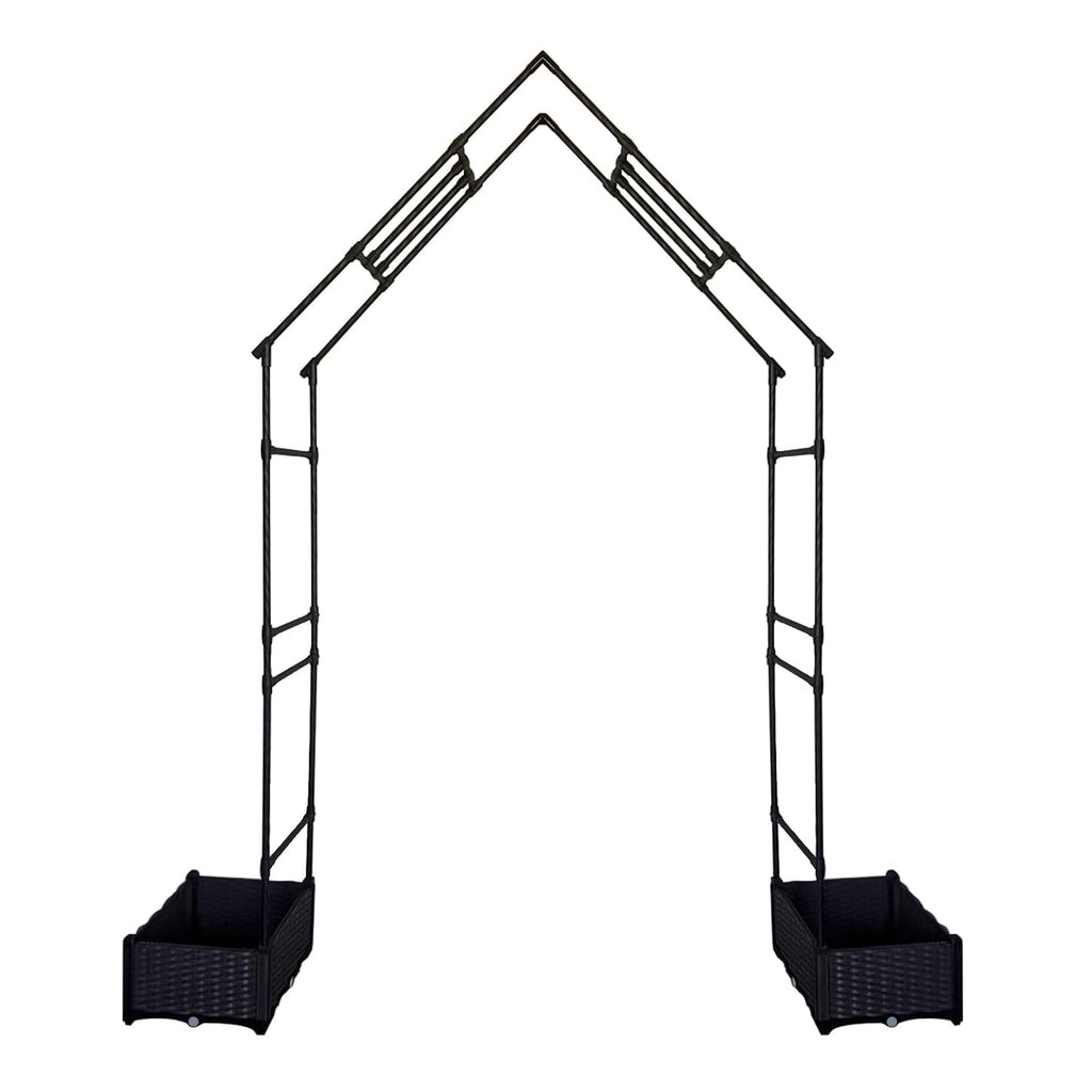 Garvee Weather-Resistant Metal Garden Arbor Trellis with Dual Planter Boxes – 94" Decorative Outdoor Archway for Climbing Plants, Lawn, Backyard, Patio – Sturdy Frame, Easy Assembly – Color: Black