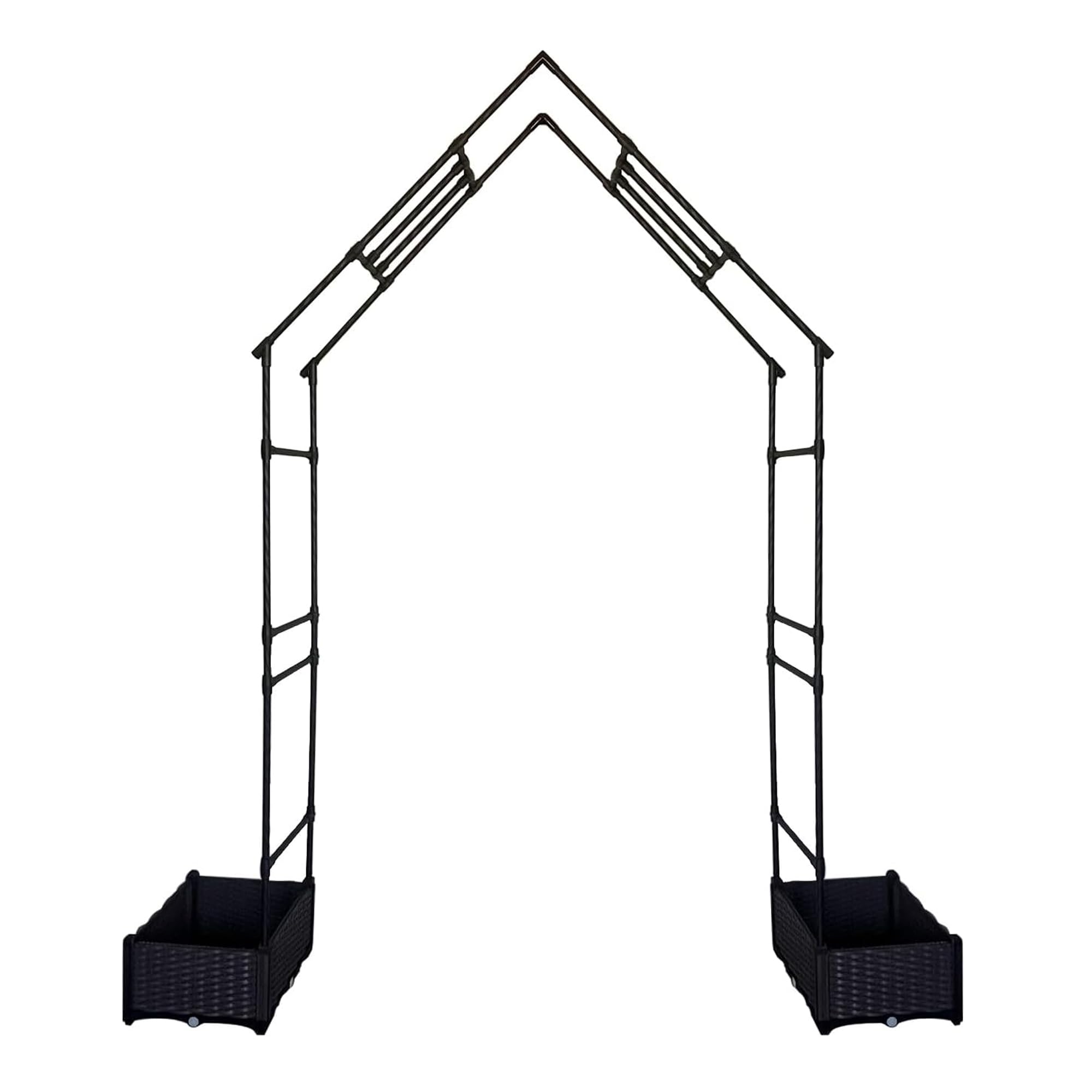 Garvee Weather-Resistant Metal Garden Arbor Trellis with Dual Planter Boxes – 94" Decorative Outdoor Archway for Climbing Plants, Lawn, Backyard, Patio – Sturdy Frame, Easy Assembly – Color: Black