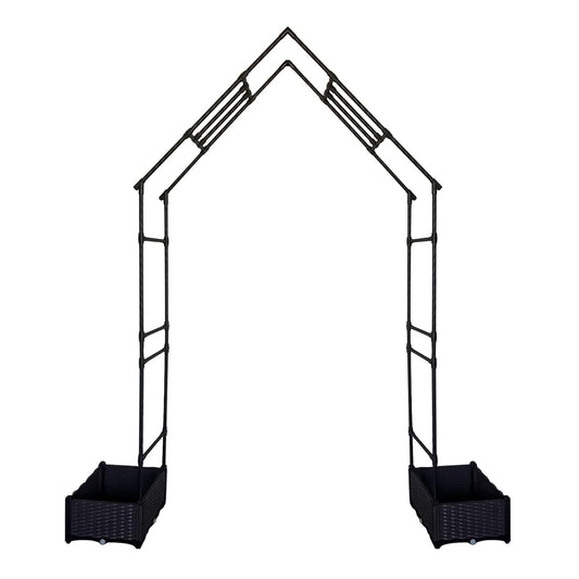 Garvee Weather-Resistant Metal Garden Arbor Trellis with Dual Planter Boxes – 94" Decorative Outdoor Archway for Climbing Plants, Lawn, Backyard, Patio – Sturdy Frame, Easy Assembly – Color: Black