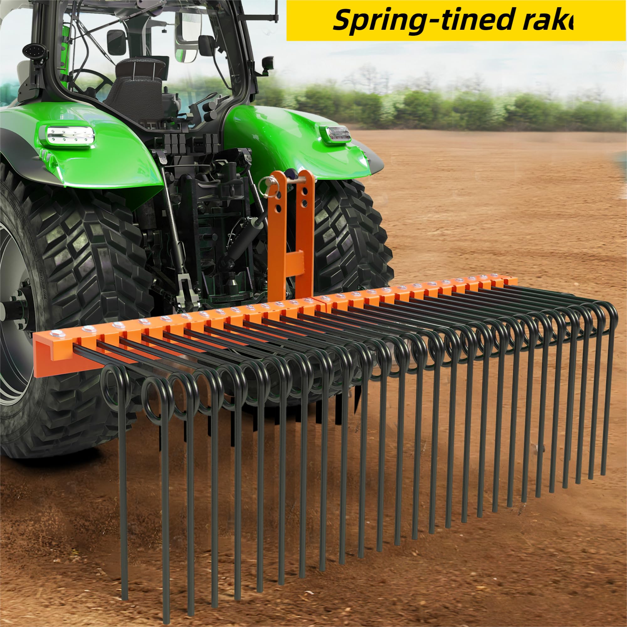 Garvee 72 Inch Pine Straw Rake Powder Coated Steel 30 Tines 3 Point Attachment Durable Rust-Resistant Landscape Garden