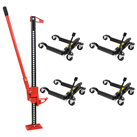 Garvee 4 Pack Hydraulic Car Wheel Dolly Jack & 3 Ton Farm Jack - Heavy Duty 6000-lbs Lift, Steel Construction, Smooth Movement, Versatile for Cars & Trucks