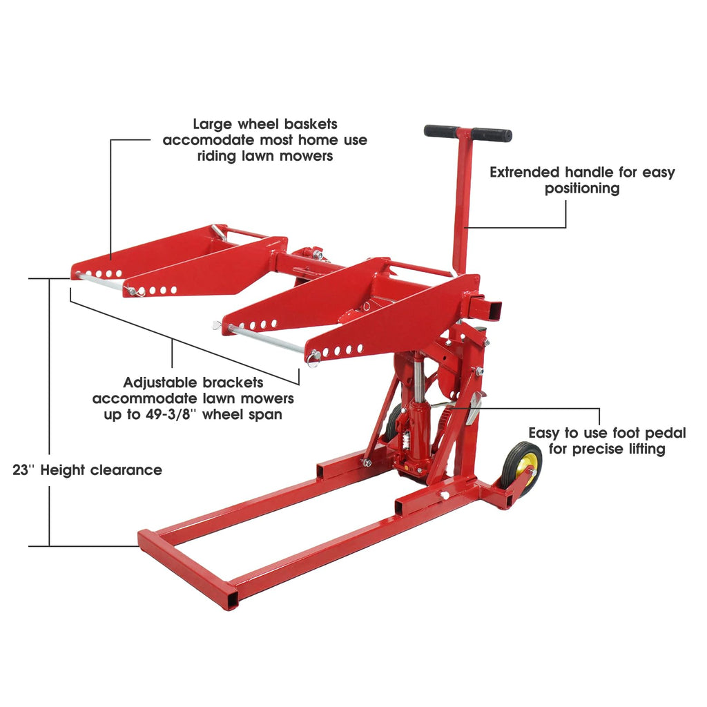 Garvee Lawn Mower Lift Jack 550lbs Capacity High Lift 29.1in Durable Steel Safety Lock Wheels for Garden Tractors Maintenance