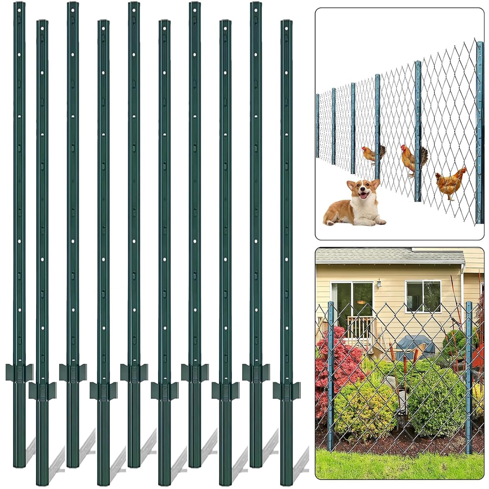 Garvee 5' Steel U-Post Fence - 10-Pack Rustproof w/Adjustable Tabs for Garden & Lawn Heavy Duty Metal Outdoor Posts