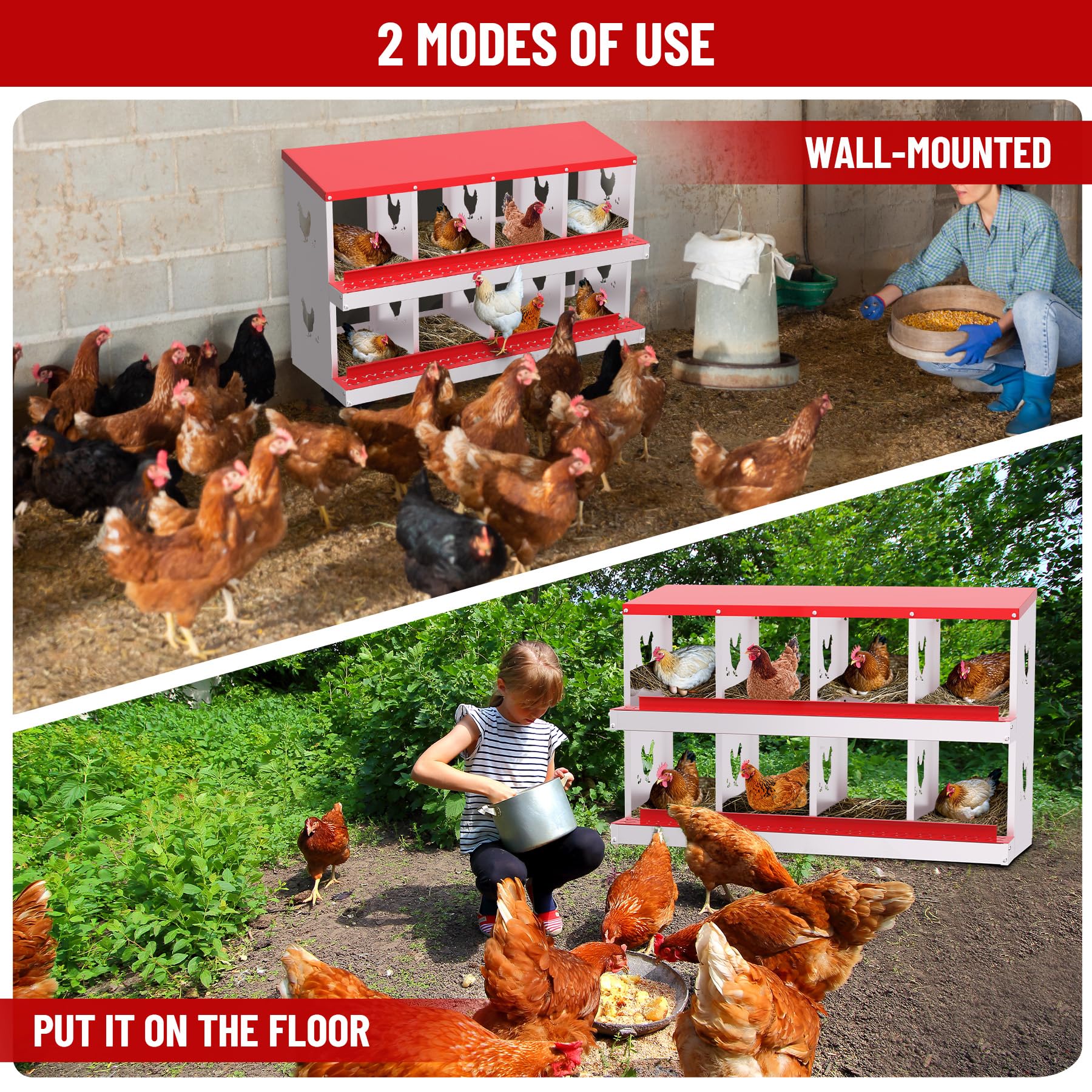 Garvee Chicken Nesting Box 8 Compartment Metal Galvanized Steel Durable Rust-Resistant Easy Egg Collection Ventilated for Coop