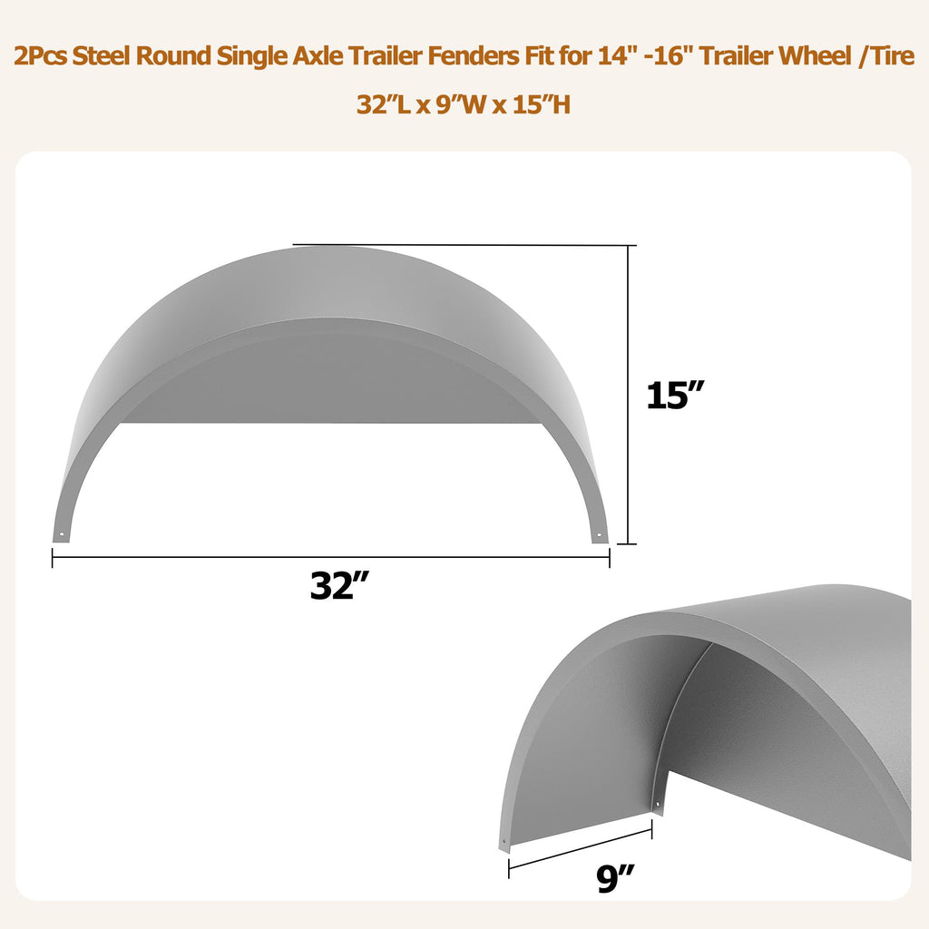 Garvee Single Axle Trailer Fenders for 14"-16" Wheels - Durable Steel, Rust-Resistant Electrophoretic Welding Surface, 32"x9"x15" for Utility and Landscape Trailers