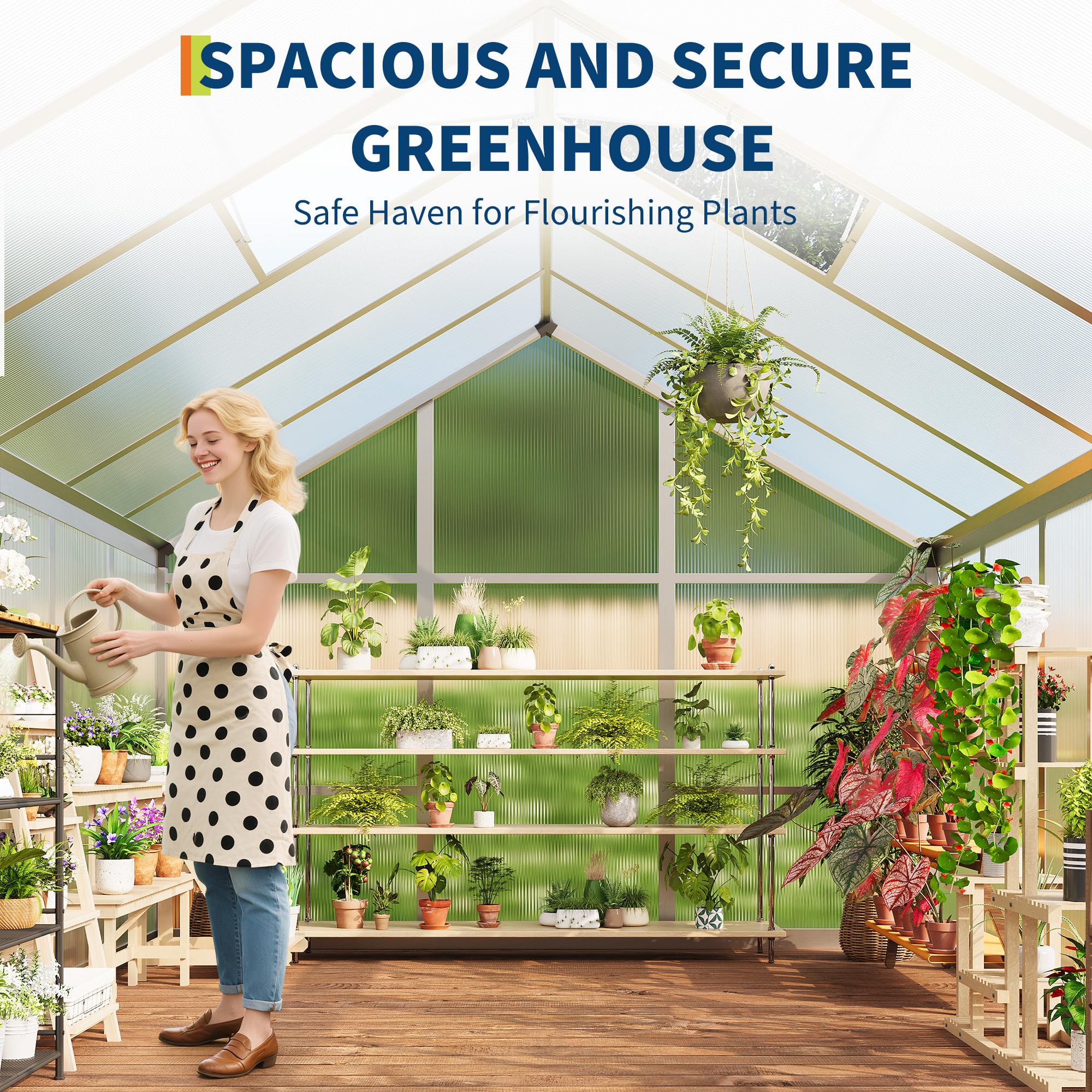 Garvee 6x8 FT Walk-in Greenhouse Aluminum Frame Polycarbonate Panels Roof Vent Ground Nails Backyard Garden