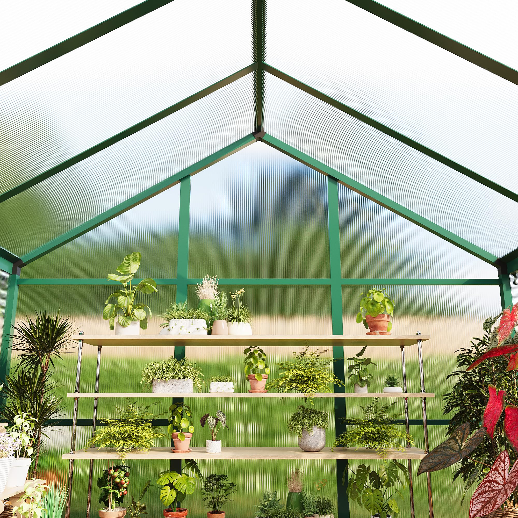 Garvee 6x8 FT Polycarbonate Greenhouse with Roof Vent, Lockable Push Door, Aluminum Frame, Ground Nails, Large Walk-in for Garden Patio Lawn