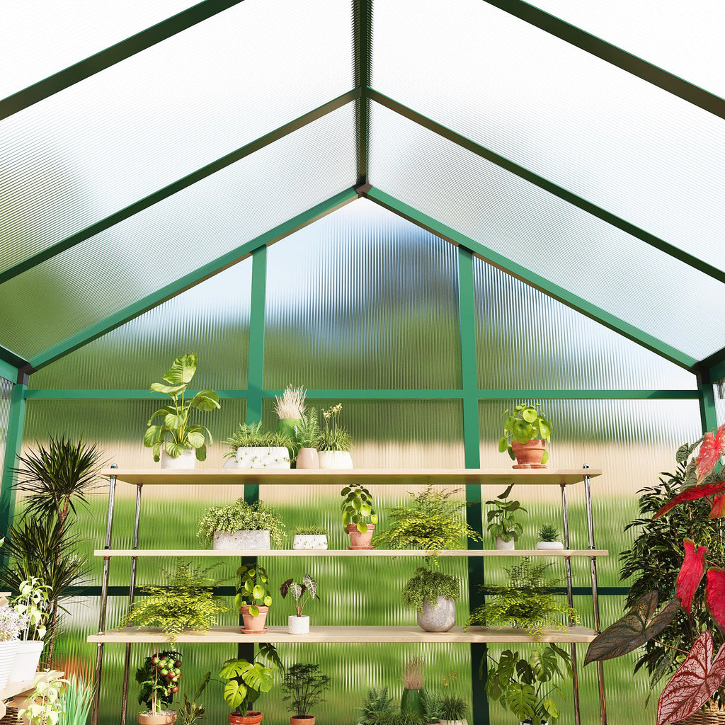 Garvee 8' × 10' Polycarbonate Greenhouse, Walk-In Garden House with Roof Vent, Green