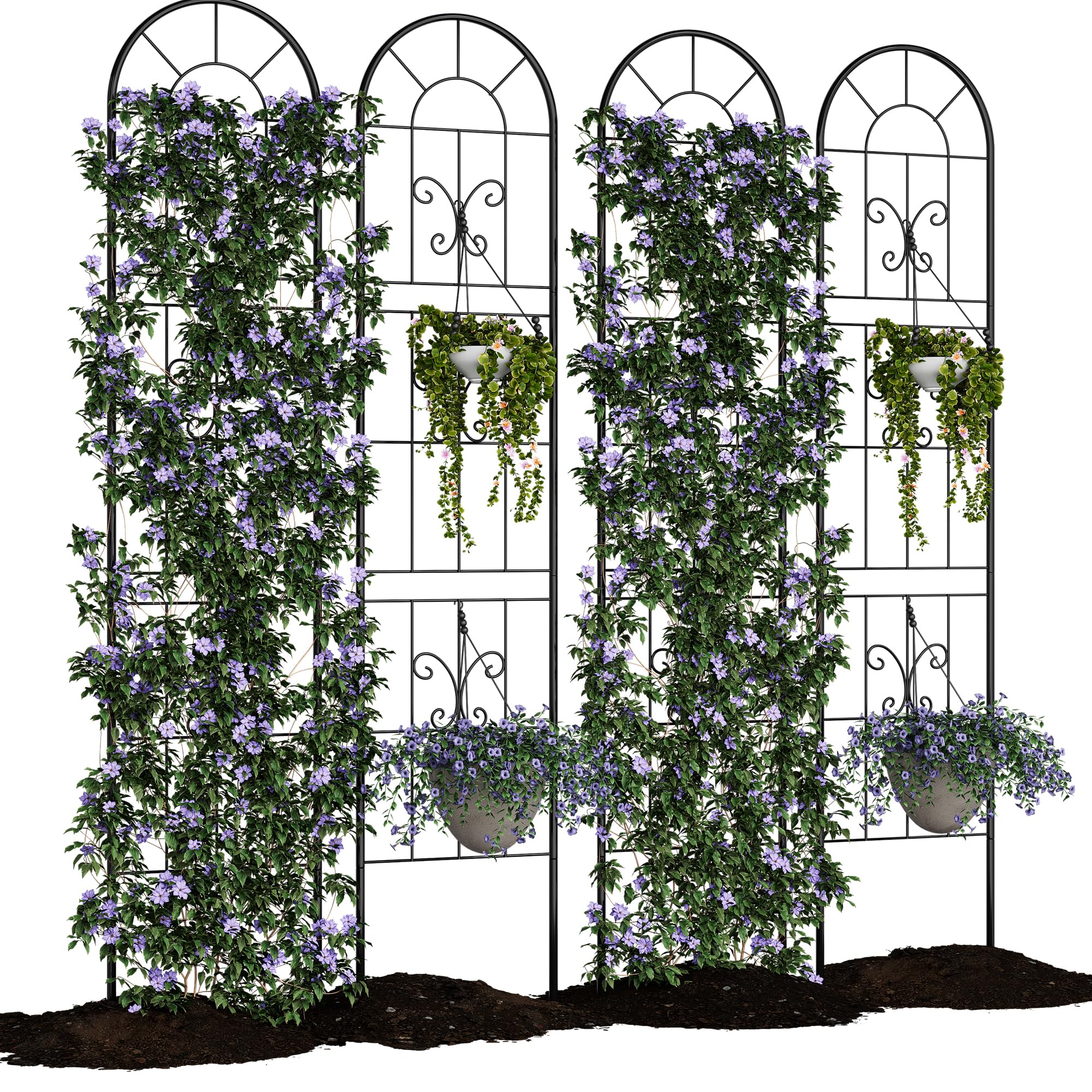 Garvee 4 Pack No Dig Dog Fence Panels - 55 Inch Tall Rustproof Animal Barrier with Gate - Decorative Garden Fence for Yard Patio